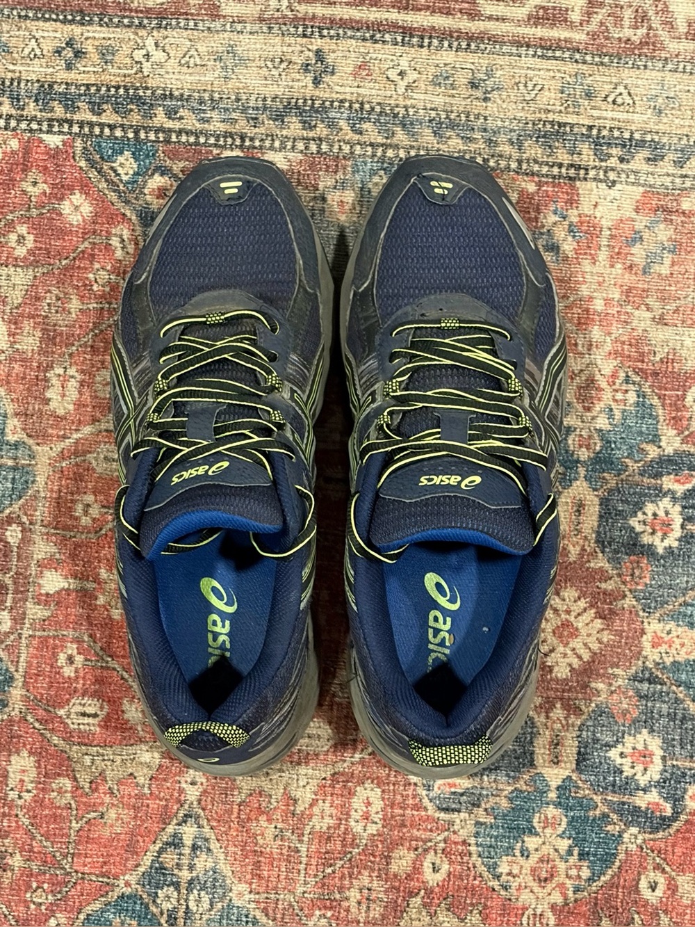 Men's ASICS Gel-Venture Athletic Running Trail Sneakers Blue/ Neon Yellow  9.5